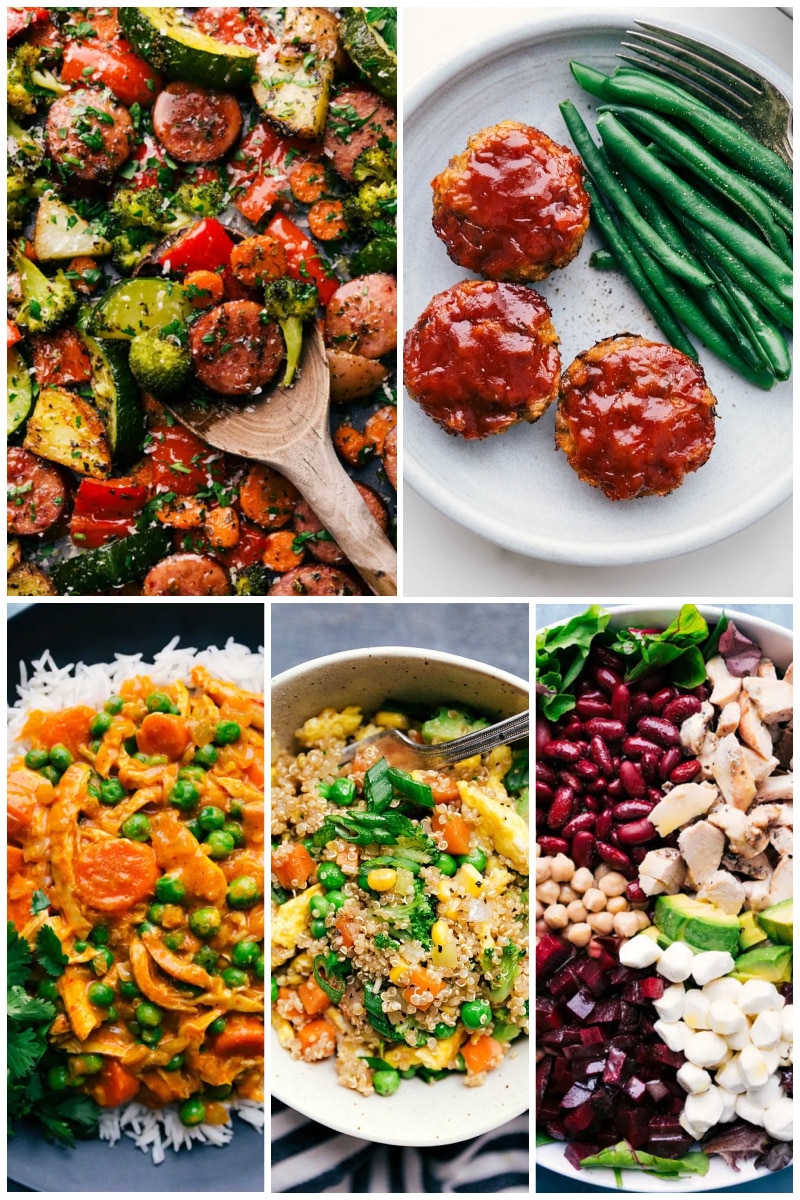 Overhead image of 5 healthy dinner recipes!
