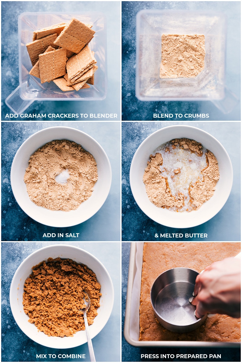 Making the graham cracker crust for 7 Layer Bars: process shots.