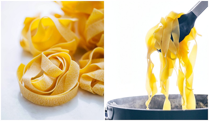 Image of the pappardelle pasta that is used in Beef Ragu.