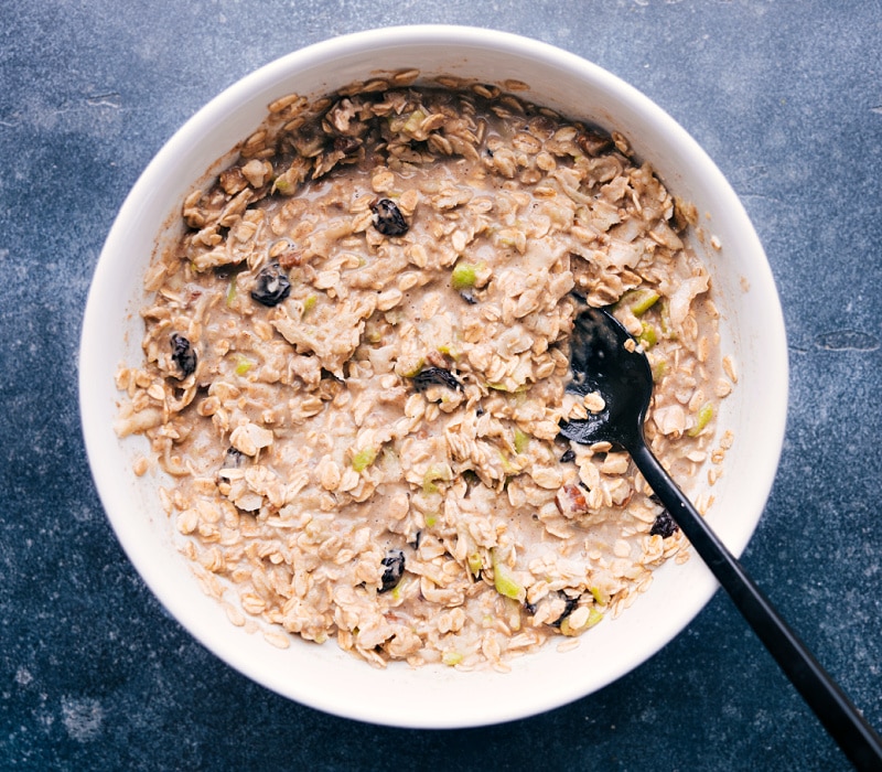 Image of a bowl of Bircher Muesli all mixed together