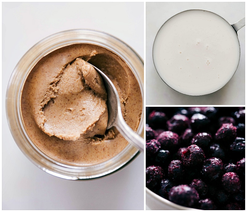 Almond butter, almond milk and blueberries