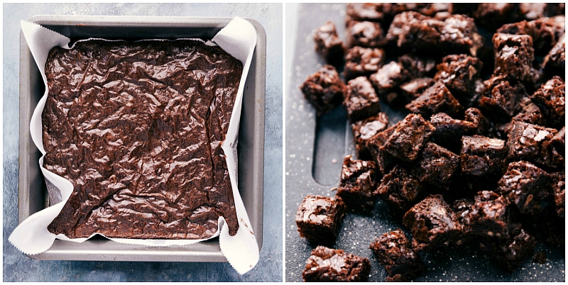 Process shot-- image of the brownies being made for this Brownie Trifle.