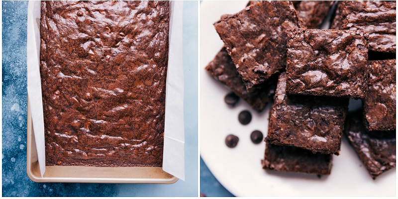 Baked brownies, cut into squares