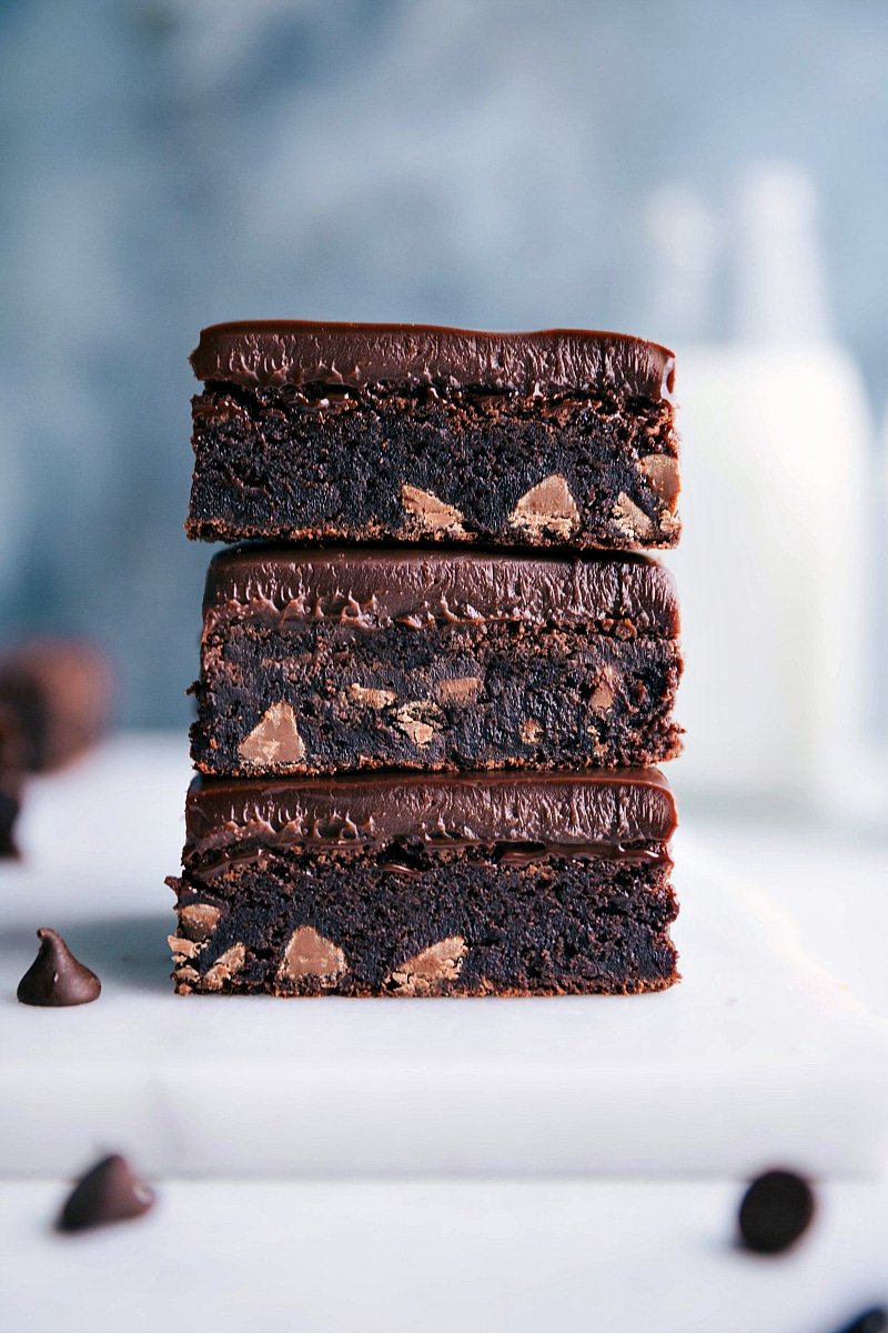 Image of three Gluten-Free Brownies stacked on top of each other.