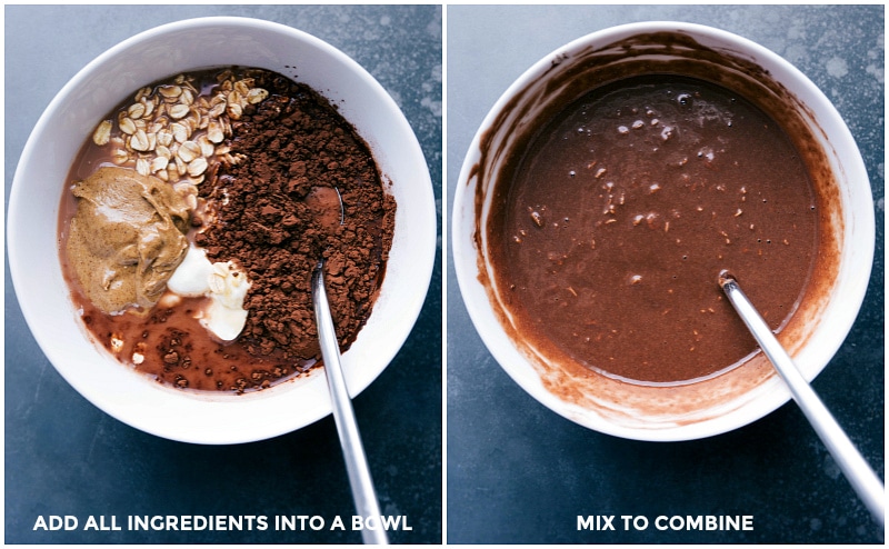 Process shots-- images of all the ingredients in a bowl and then them being mixed together