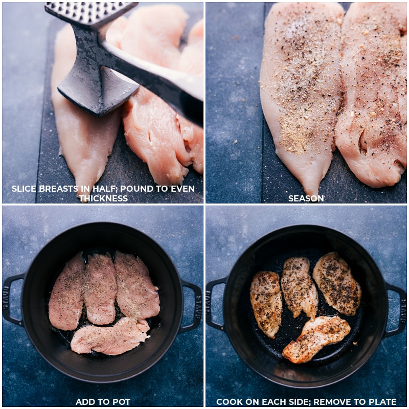 Process shots-- images of the chicken being prepared and cooked through