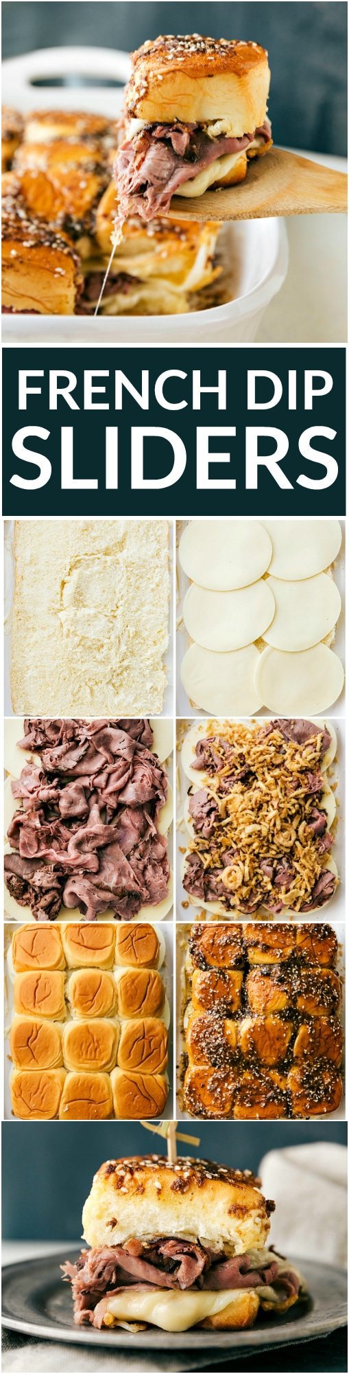 The best possible version of French Dip sandwiches -- made into oven-baked sliders! These French Dip sliders take only TEN MINUTES PREP! via chelseasmessyapron.com