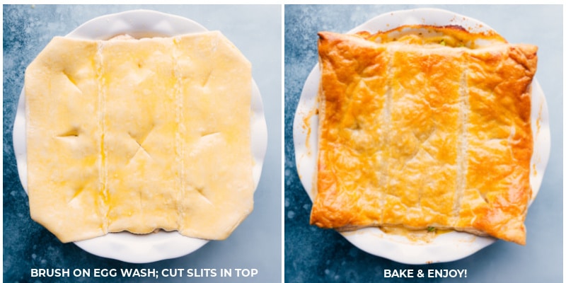 Process shots-- Ham and Potato Pot Pie before and after being baked