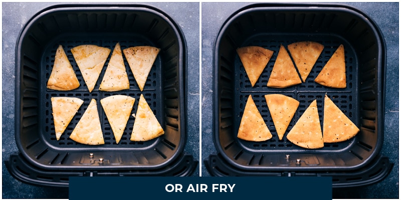 Process shots-- images of the Pita Chips being air fried
