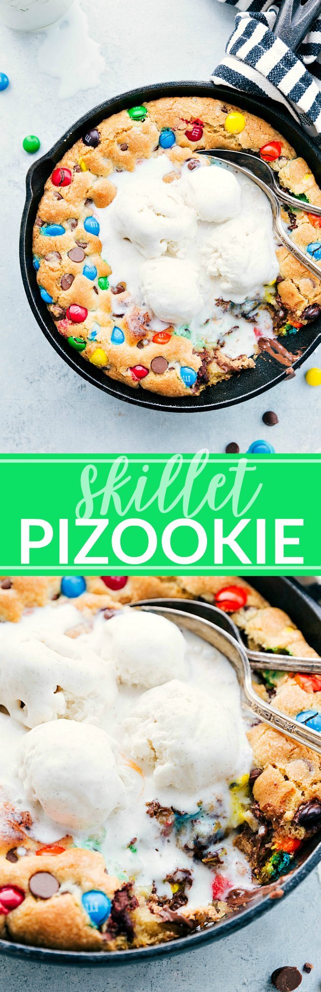 The ultimate BEST EVER PIZOOKIE! This skillet cookie is so easy to make and delicious! | chelseasmessyapron.com | #dessert #skillet #cookie #pizookie #kidfriendly #cazookie #easy #quick #chocolate #valentines #treat