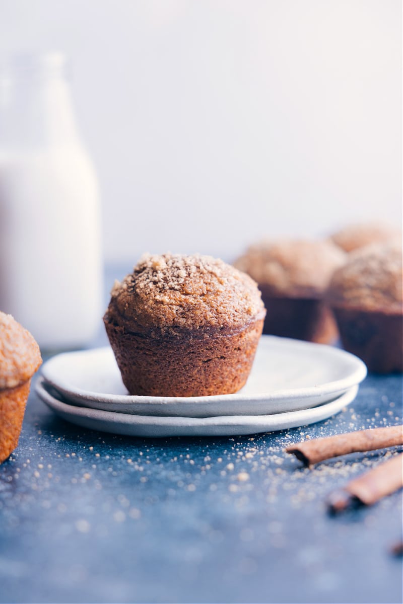 Image of one muffin on a plate ready to be enjoyed
