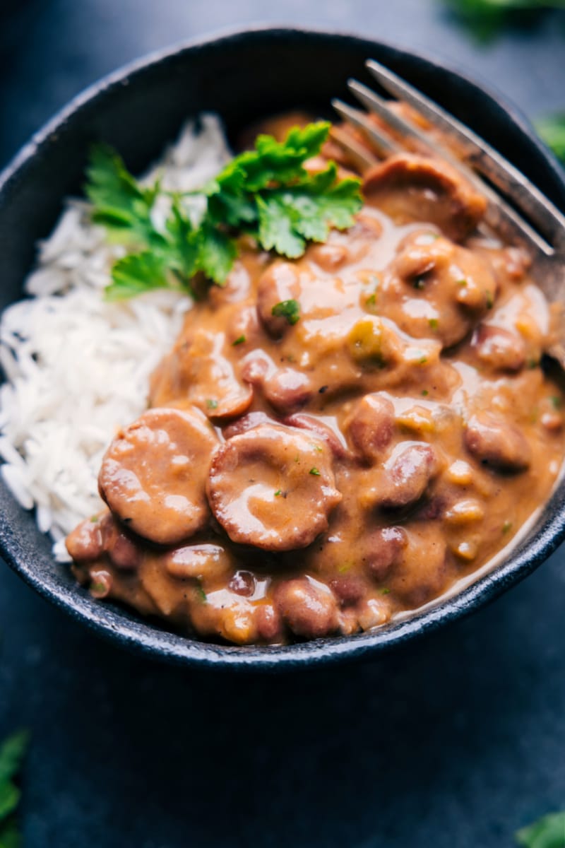 Closeup view of Red Beans and Rice in a bowl.