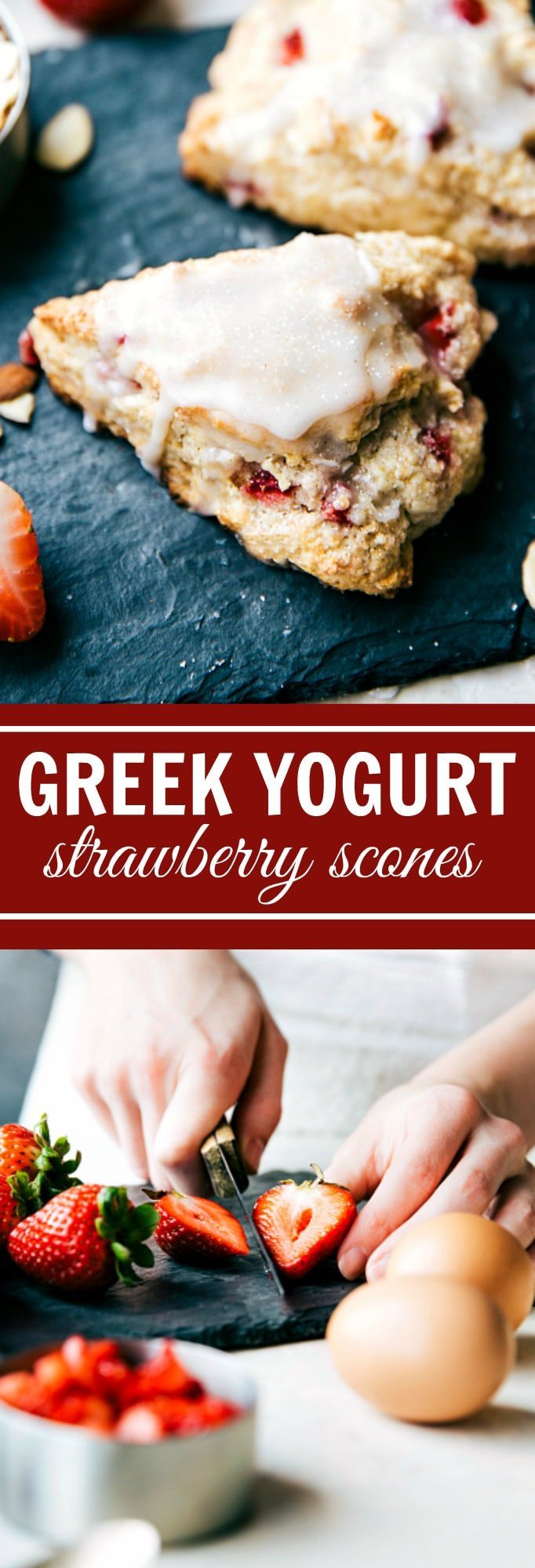 Quick GREEK YOGURT Strawberries and Cream Scones PLUS a chocolate-chip scone recipe! via chelseasmessyapron.com