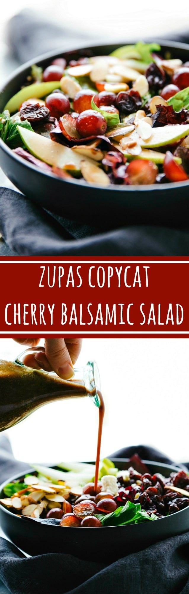The easiest blender cherry balsamic dressing on a simple Zupas copycat salad!